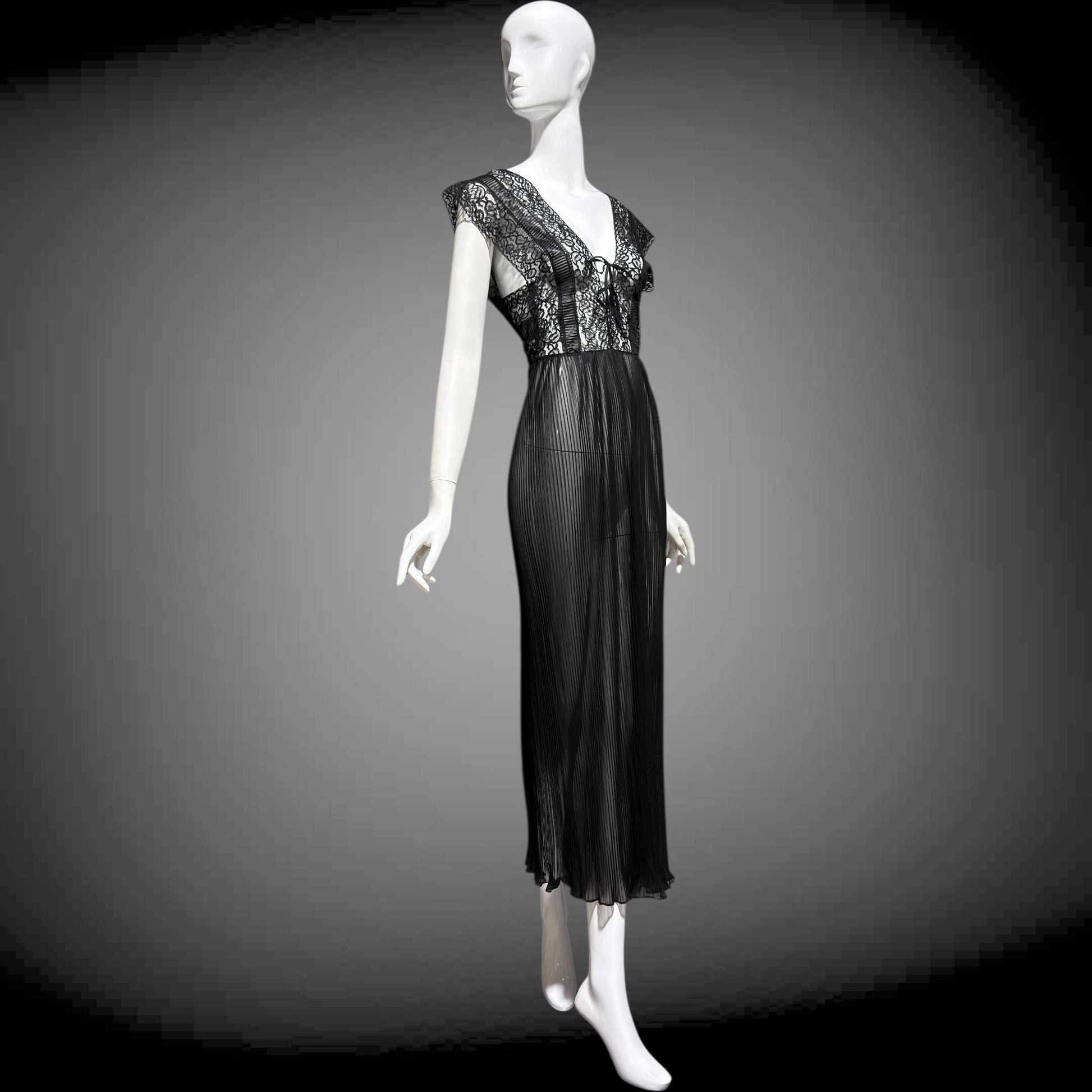 MYRA JOY Vintage 1950s Nightgown Lingerie Dress: Sheer Black Nylon Lace Slip Dress