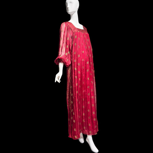 NEIMAN MARCUS Vintage 1970s evening dress, 100% Indian Silk Caftan Dress: Hippie Boho Maxi