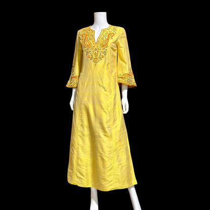NEIMAN MARCUS vintage 1960s caftan dress,  Tissue Indian Silk embroidered kaftan evening dress