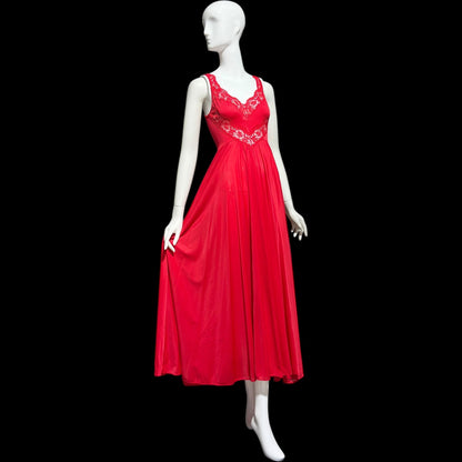 OLGA vintage 1980s nightgown slip dress, 9295 Bodysilk Lipstick Red full sweep night gown dress, stretchy