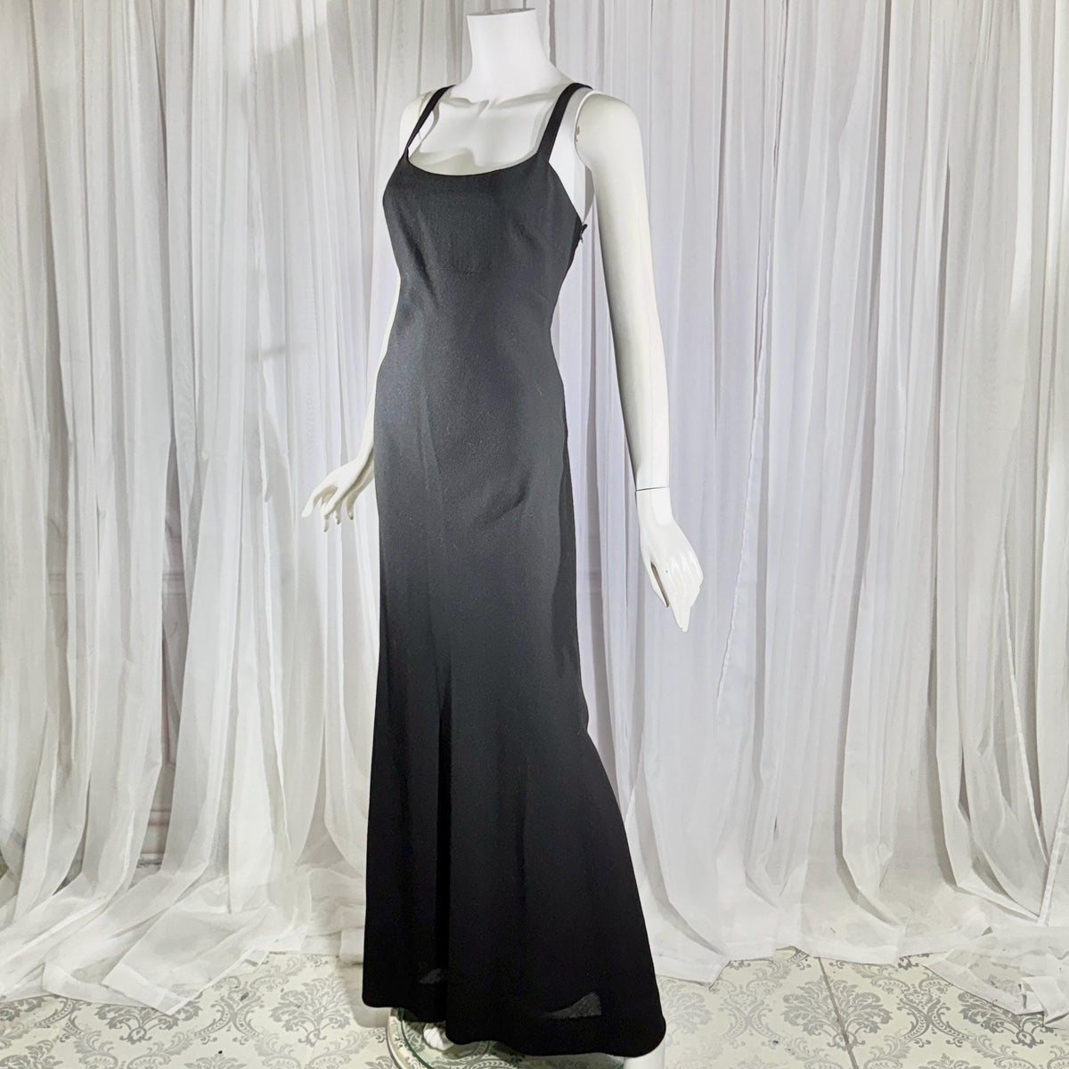 PAULINE TRIGERE, vintage 1980s evening dress, Black crepe sheath slip dress