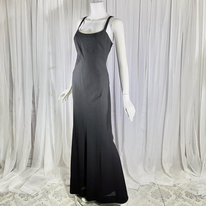PAULINE TRIGERE, vintage 1980s evening dress, Black crepe sheath slip dress