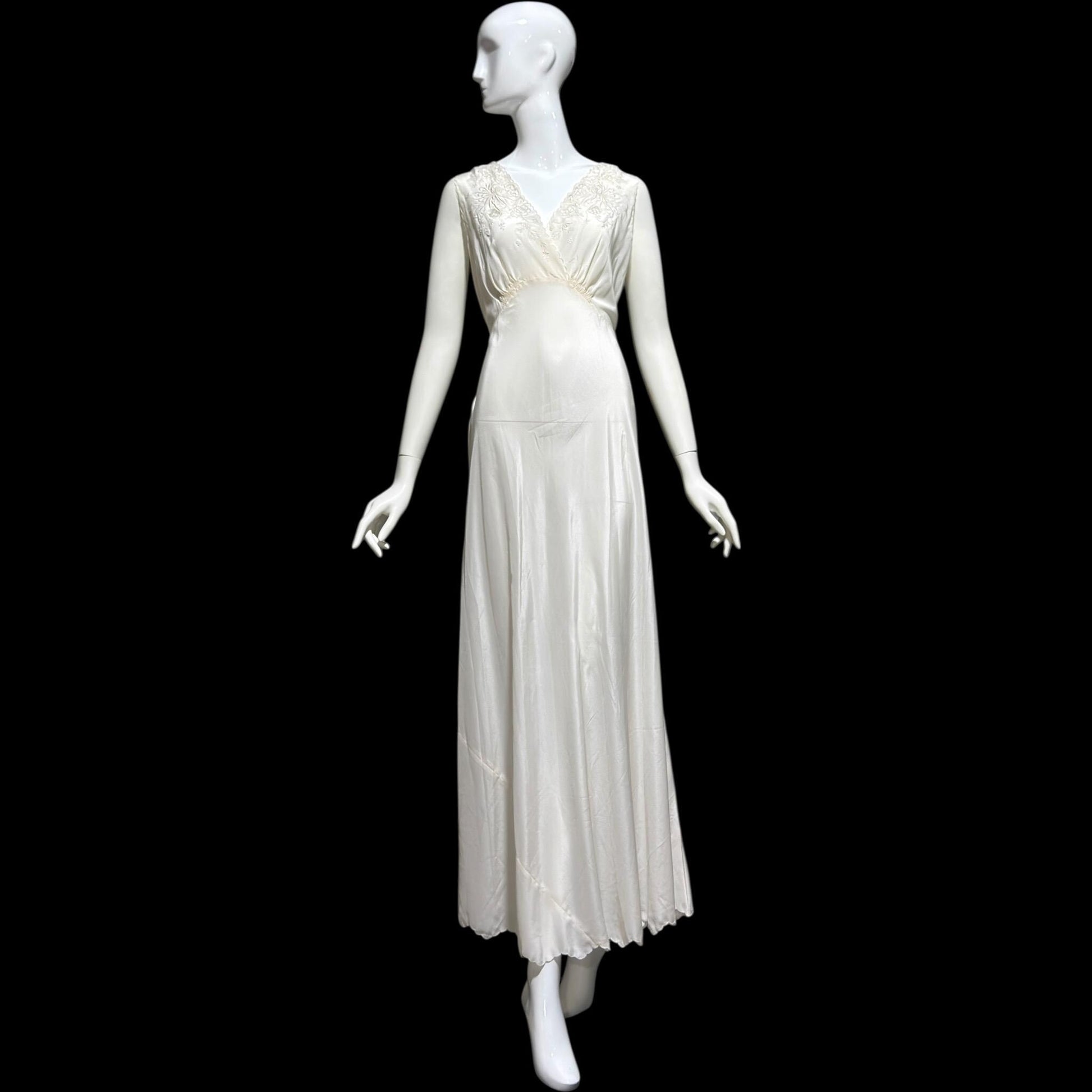 PEONY vintage 1950s Silk Nightgown Slip Dress, SHANGHAI Embroidered Off White Bridal Lingerie dress