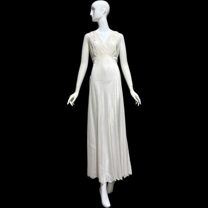 PEONY vintage 1950s Silk Nightgown Slip Dress, SHANGHAI Embroidered Off White Bridal Lingerie dress