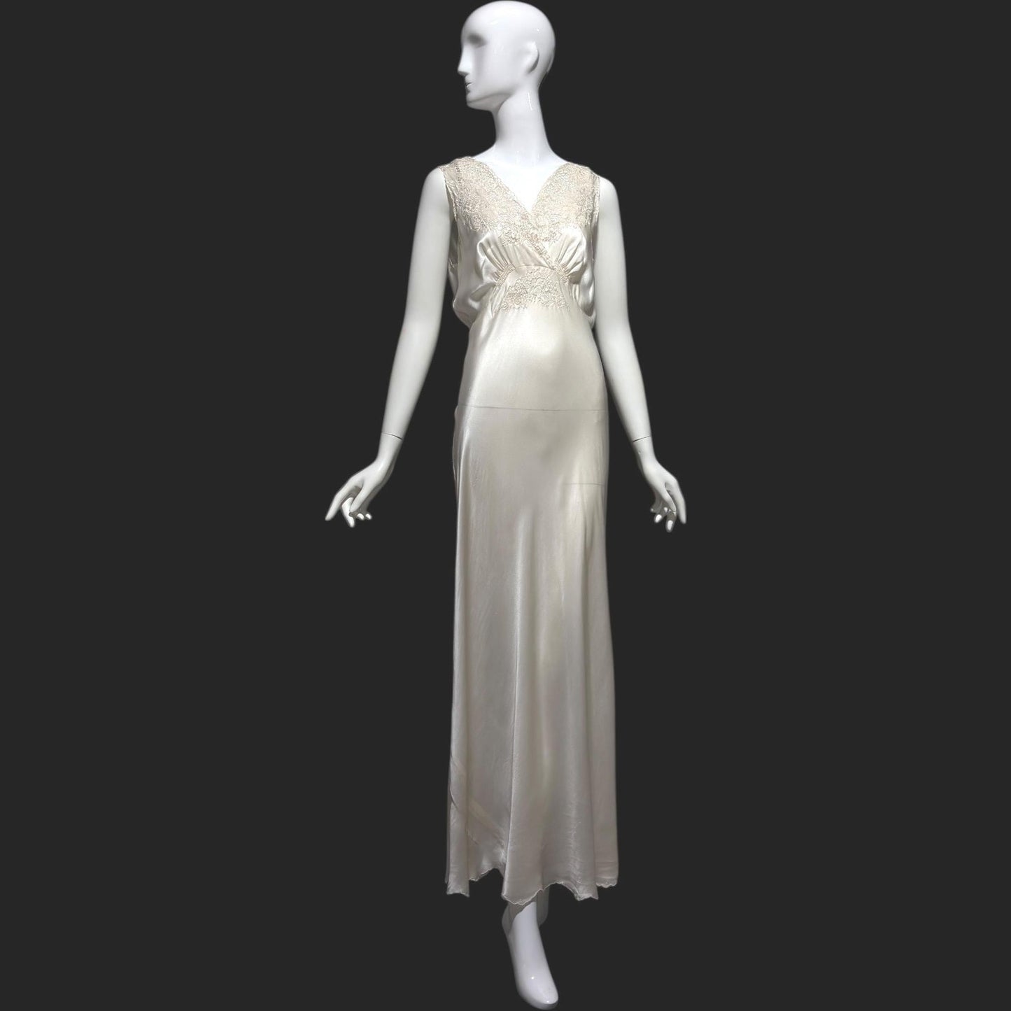 PEONY vintage 1950s Silk Nightgown Slip Dress: SHANGHAI Embroidered White Bridal Lingerie dress