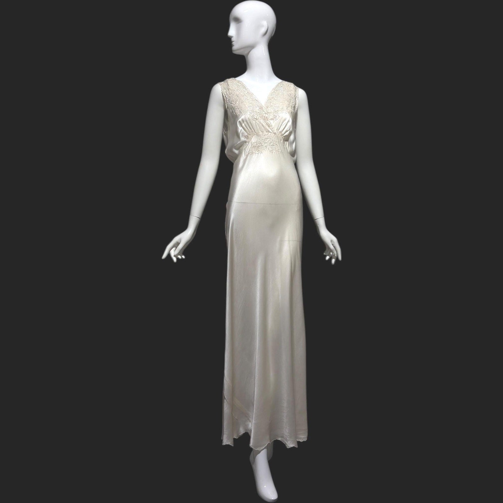 PEONY vintage 1950s Silk Nightgown Slip Dress: SHANGHAI Embroidered White Bridal Lingerie dress