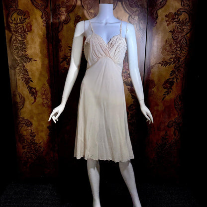 PEONY vintage 1950s Silk Slip Dress, SHANGHAI Embroidered Off White Ecru Lingerie dress