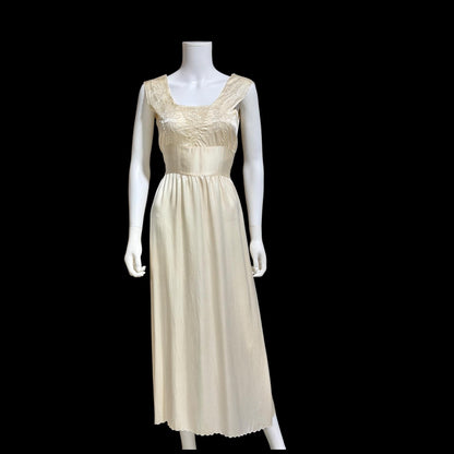 PEONY vintage Silk Nightgown Slip Dress, 1950s Embroidered White Bridal Lingerie dress