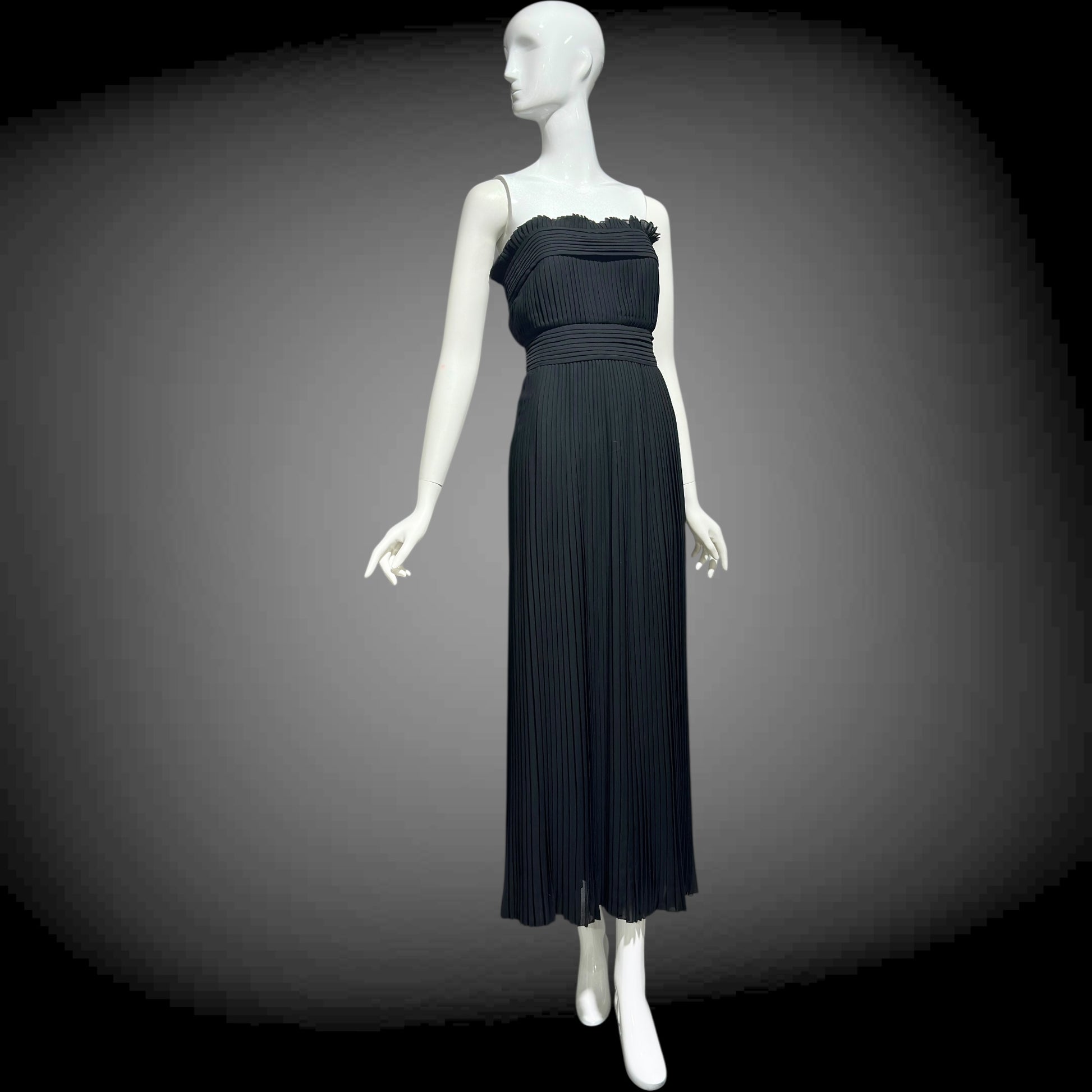 PILAR ROSSI COUTURE evening dress, vintage 1990s strapless pleated black gown