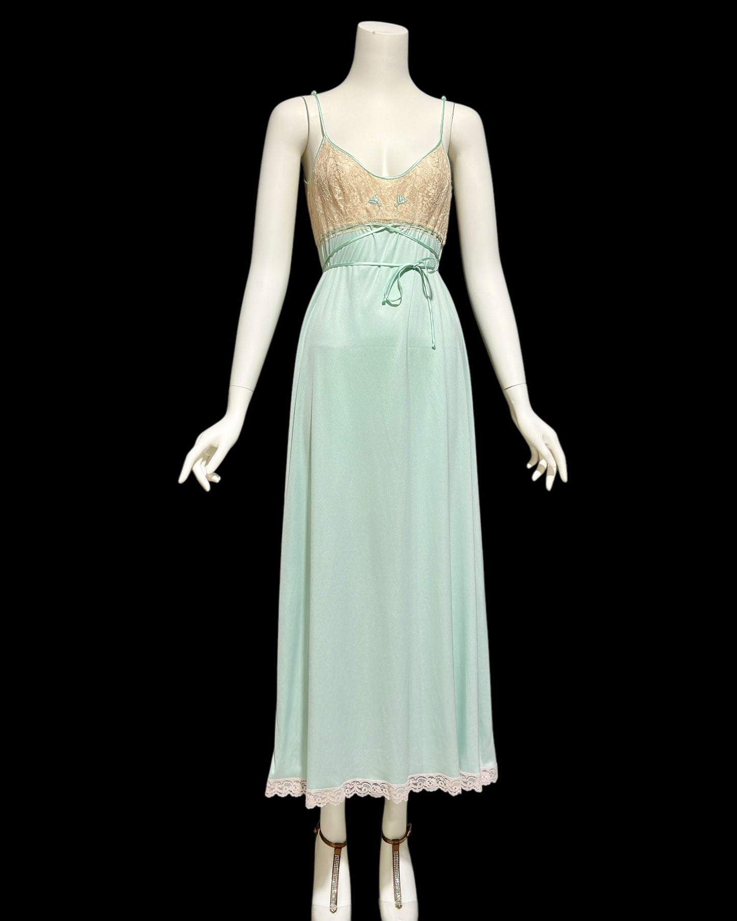 CLAIRE SANDRA Lucie Ann, Neiman Marcus, 1960s vintage nightgown robe set, seafoam green peignoir set, slip dress and housecoat