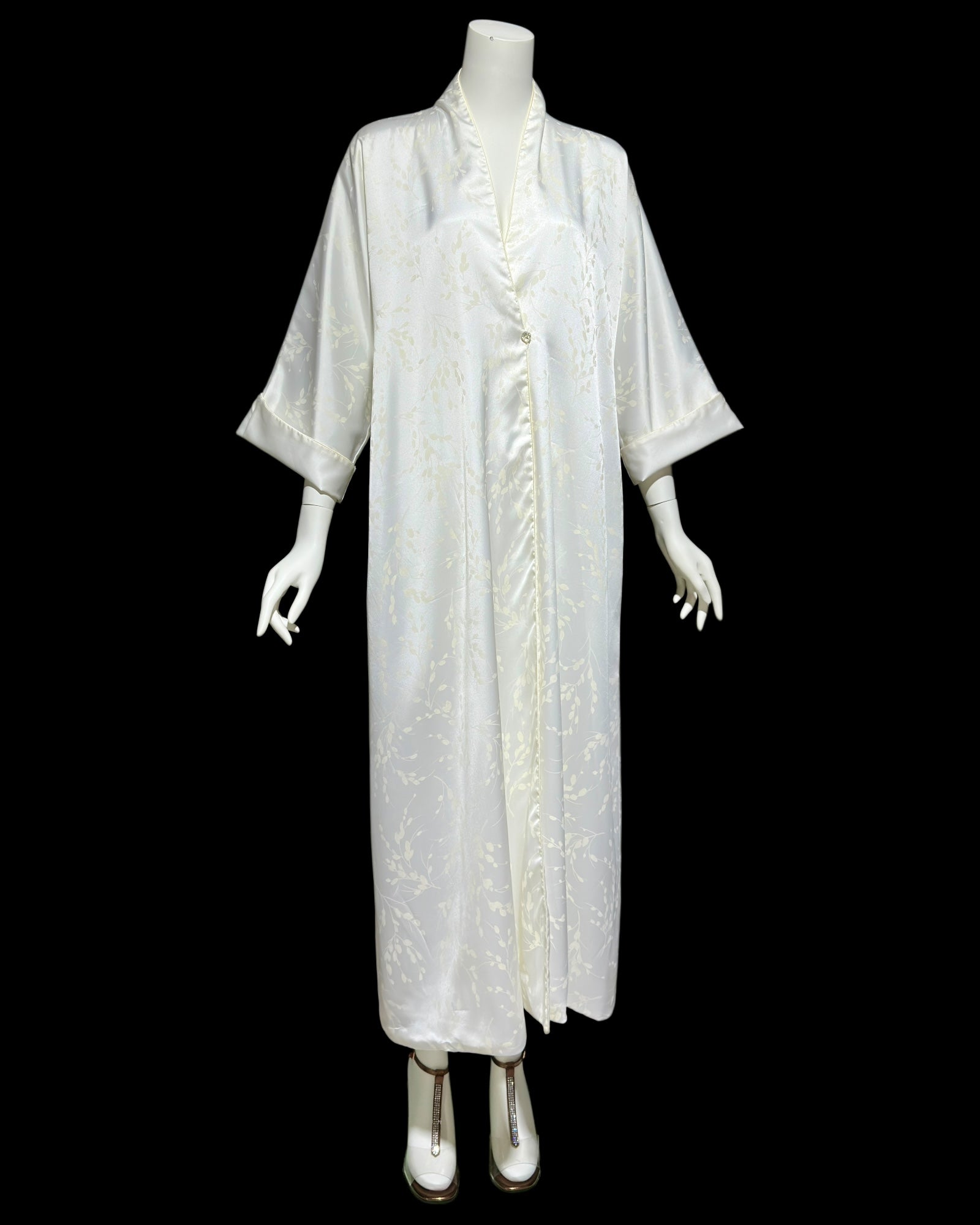 LUCIE ANN dressing robe gown, 1960s Claire Sandra shiny snowy white peignoir, lounging hostess dress, wrap front housecoat, one size