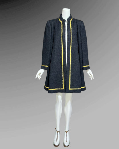 TRIGERE 1980s mohair swing coat, for SAKS 5th Ave Black mohair gold metallic cord