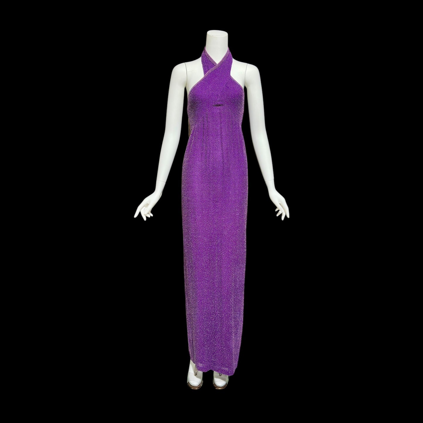 JEET vintage 1980s evening gown, Purple Beaded Silk Sheath gown, Halter slip dress
