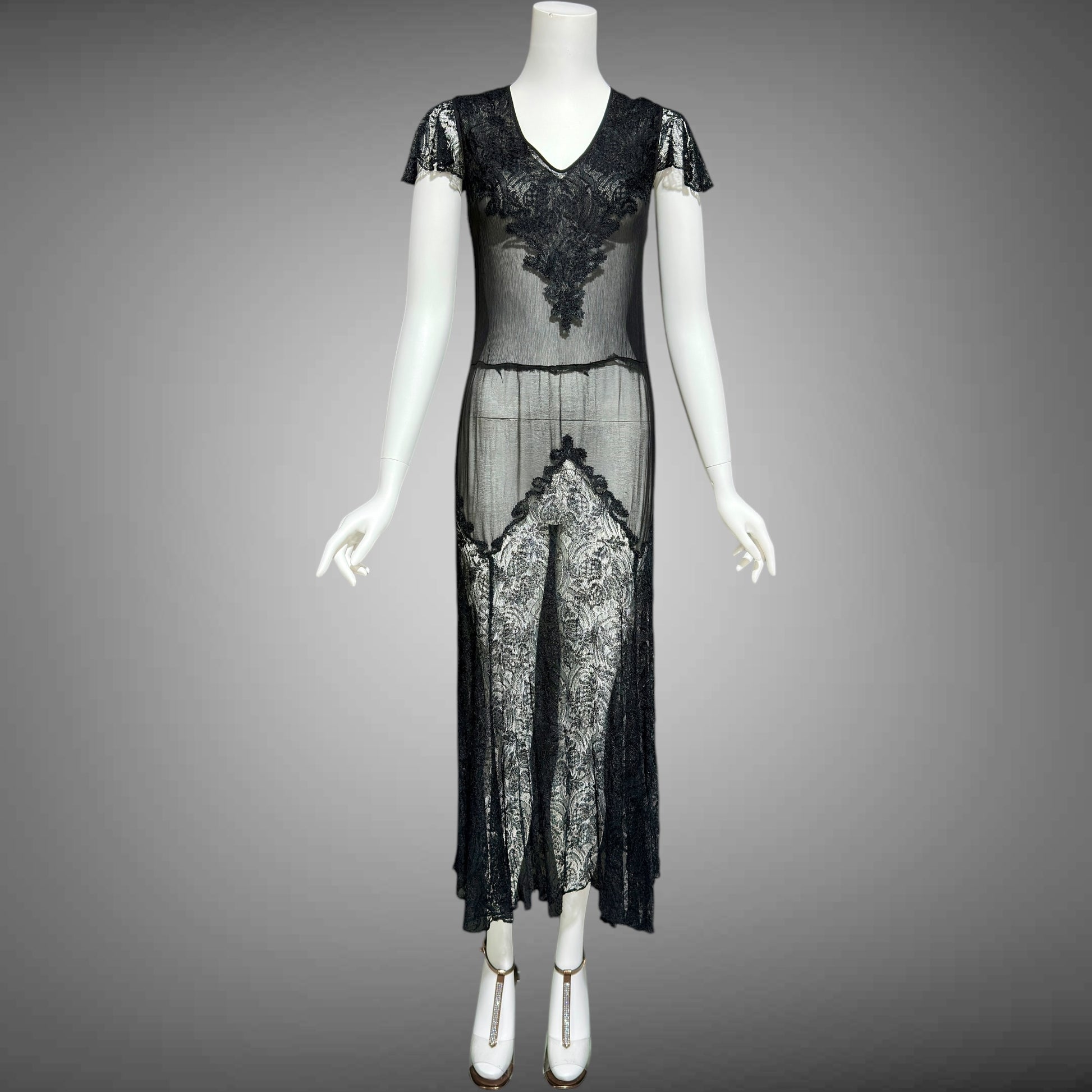 1930s vintage sheer black lace dress, wickedly sheer French lace sheat VINTAGE DRESS CLOSET 1930s vintage sheer black lace dress, wickedly sheer French lace sheat VINTAGE DRESS CLOSET