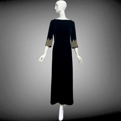 CAMEO vintage evening dress, for Bonwit Teller, 1960s black velvet beaded gown