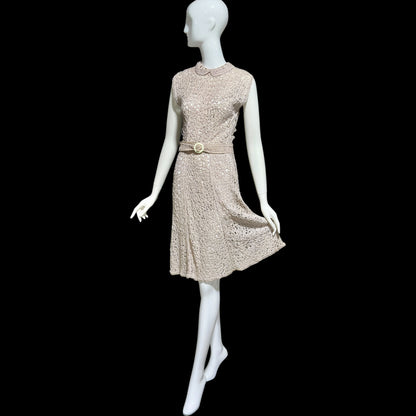 1930s vintage Ribbon Dress, Dusty Mauve shirt day dress with peter pan collar