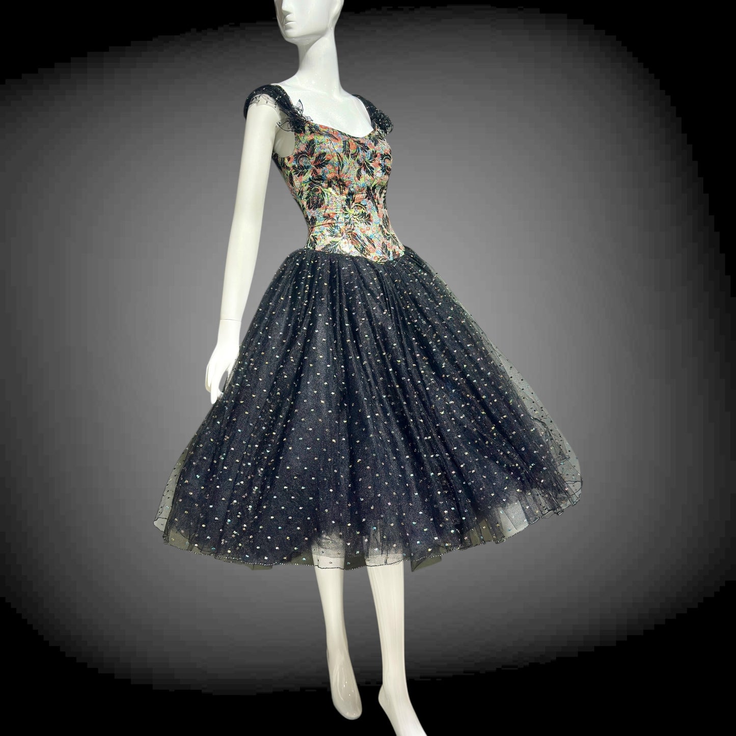 DAVID FIELDEN London, SAKS 1980s Party Dress, Silk Insane Tutu tulle lame party dress