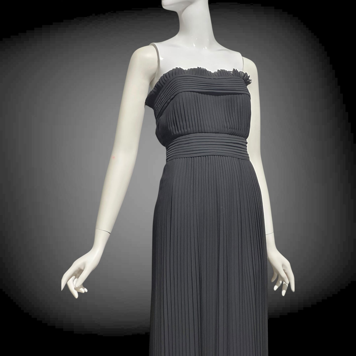 PILAR ROSSI COUTURE evening dress, vintage 1990s strapless pleated black gown