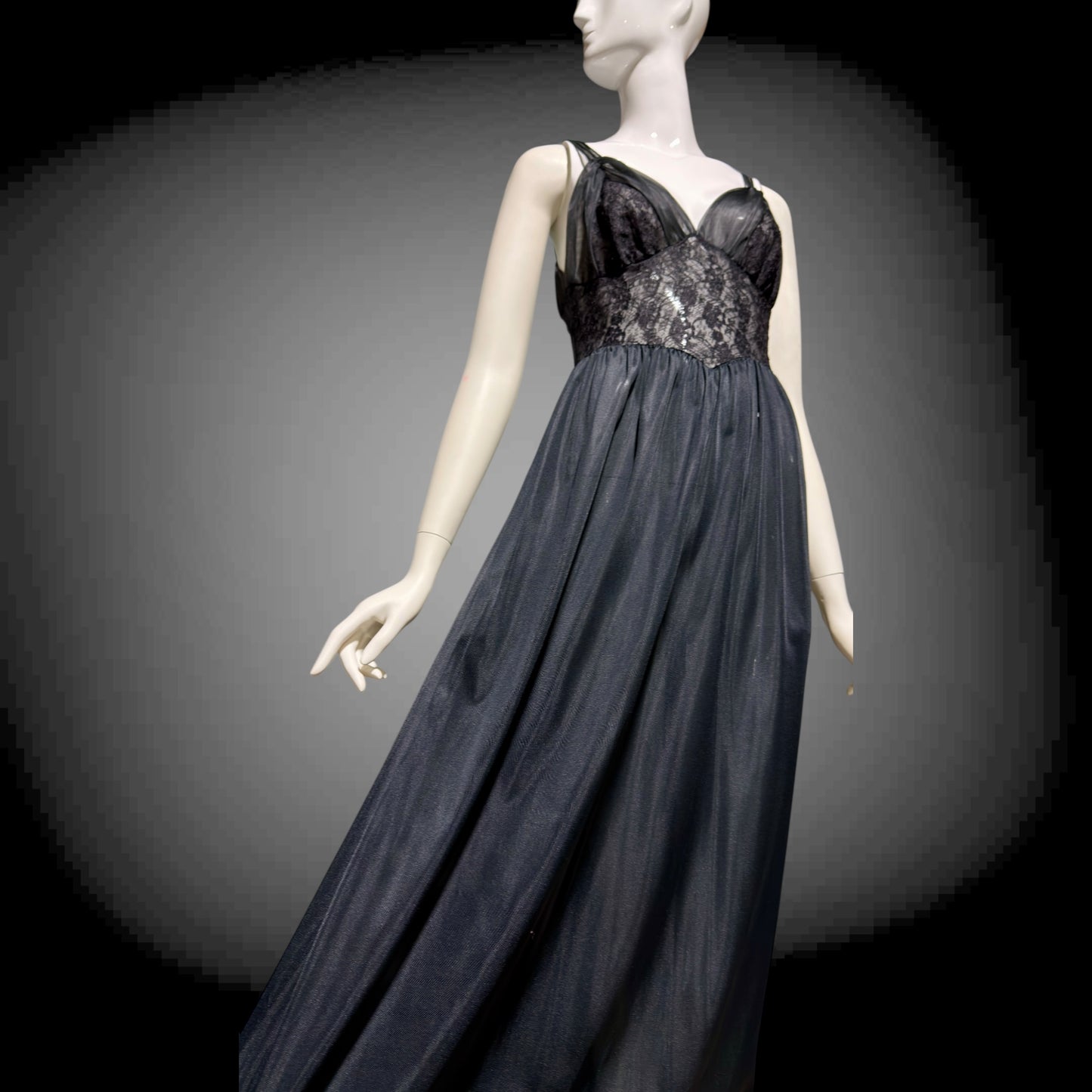 Rogers vintage 1950s Black Lace Nylon Nightgown Lingerie Slip Dress