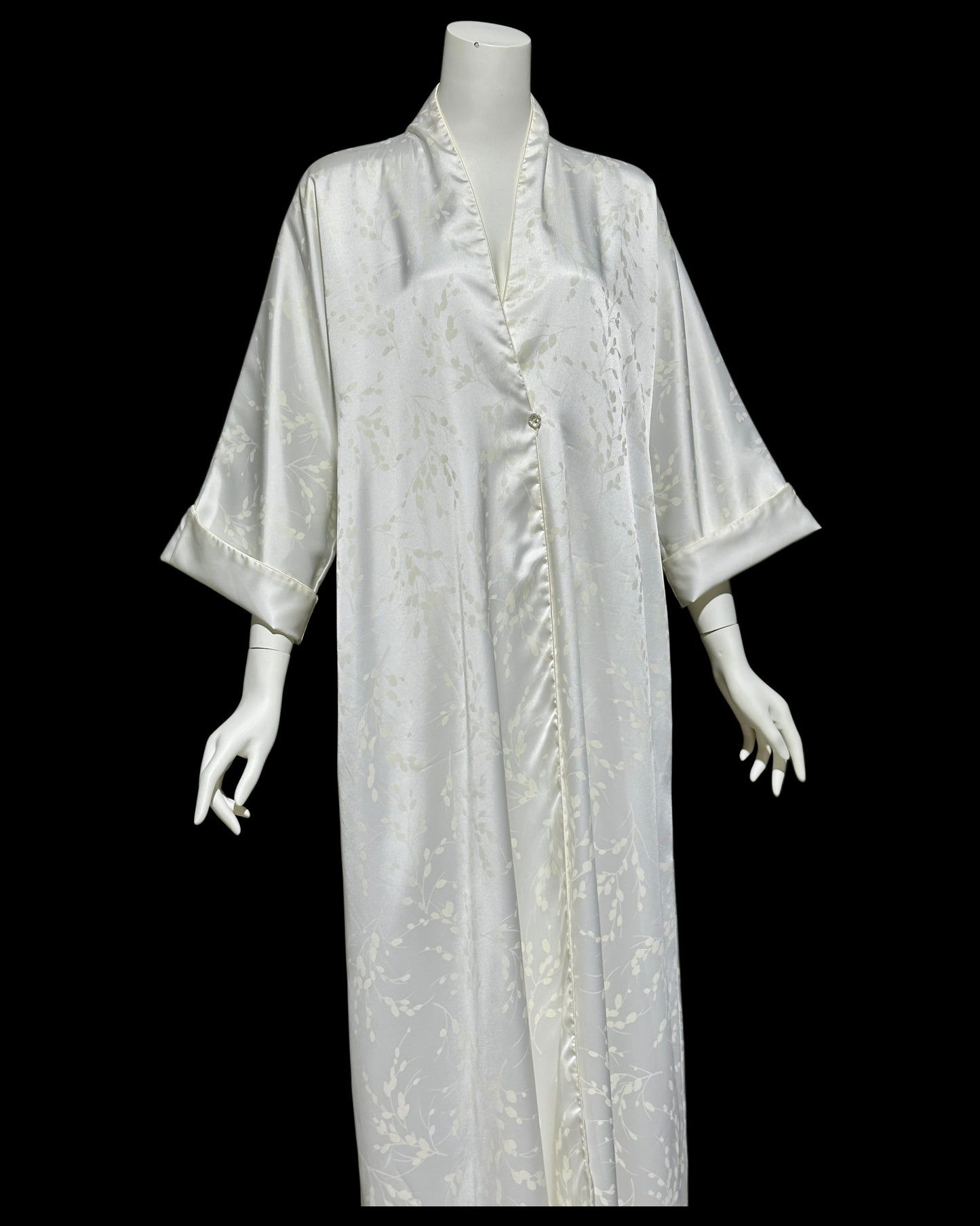 LUCIE ANN dressing robe gown, 1960s Claire Sandra shiny snowy white peignoir, lounging hostess dress, wrap front housecoat, one size