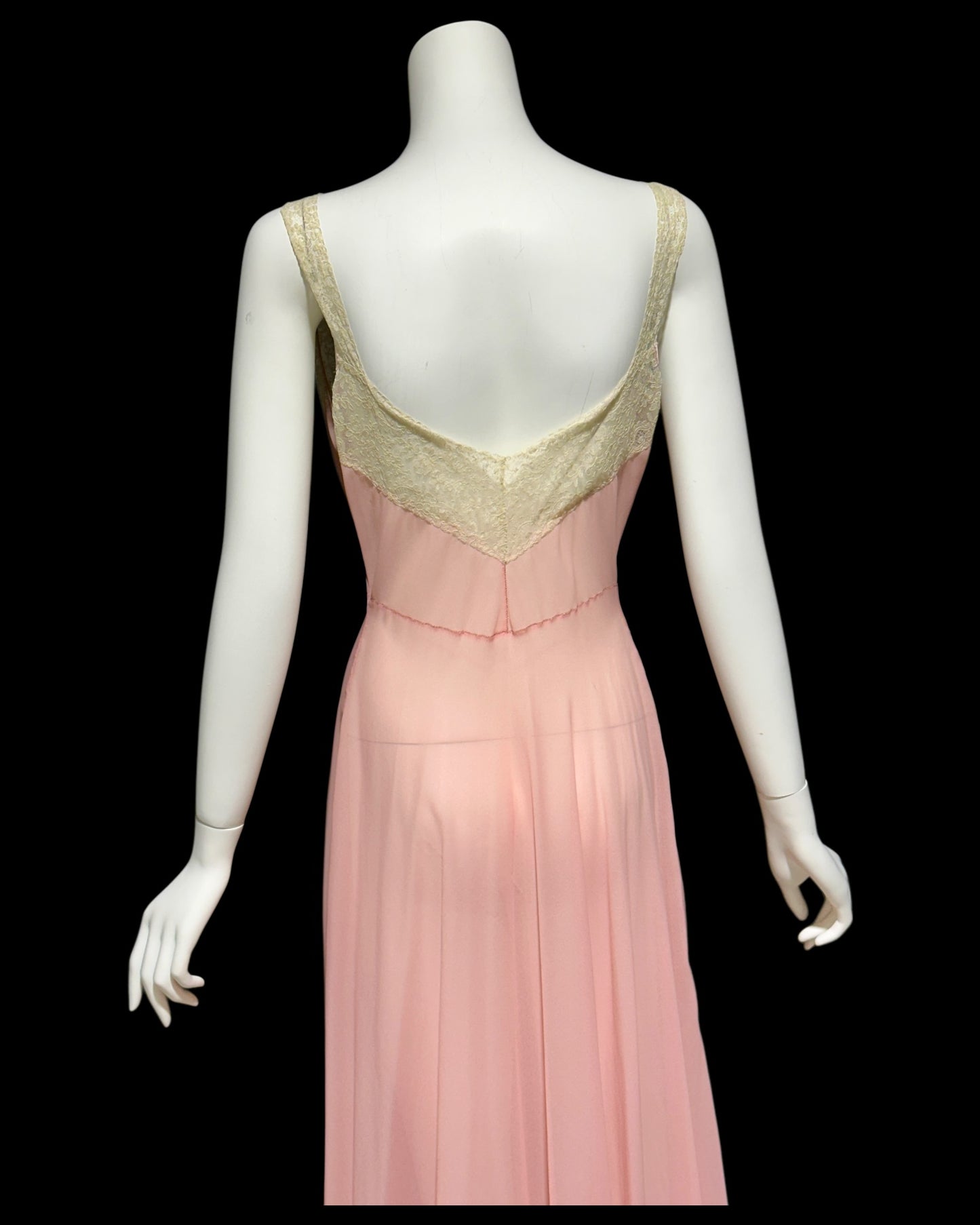 ELIZABETH ARDEN, vintage 1940s nightgown slip dress, dusty pink sheer full length sleep dress, Old Hollywood night gown