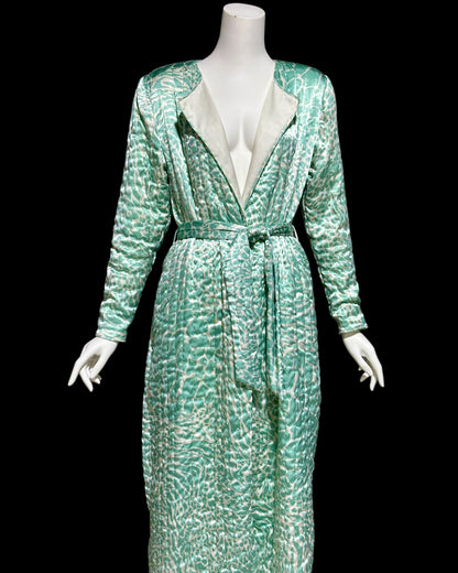 MARY MCFADDEN 1980s vintage robe housecoat, celadon green wrap front quilted dressing gown