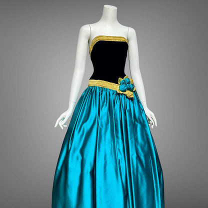 EUGENE ALEXANDER for Neiman Marcus, 1980s evening dress, black & teal rosette ball gown