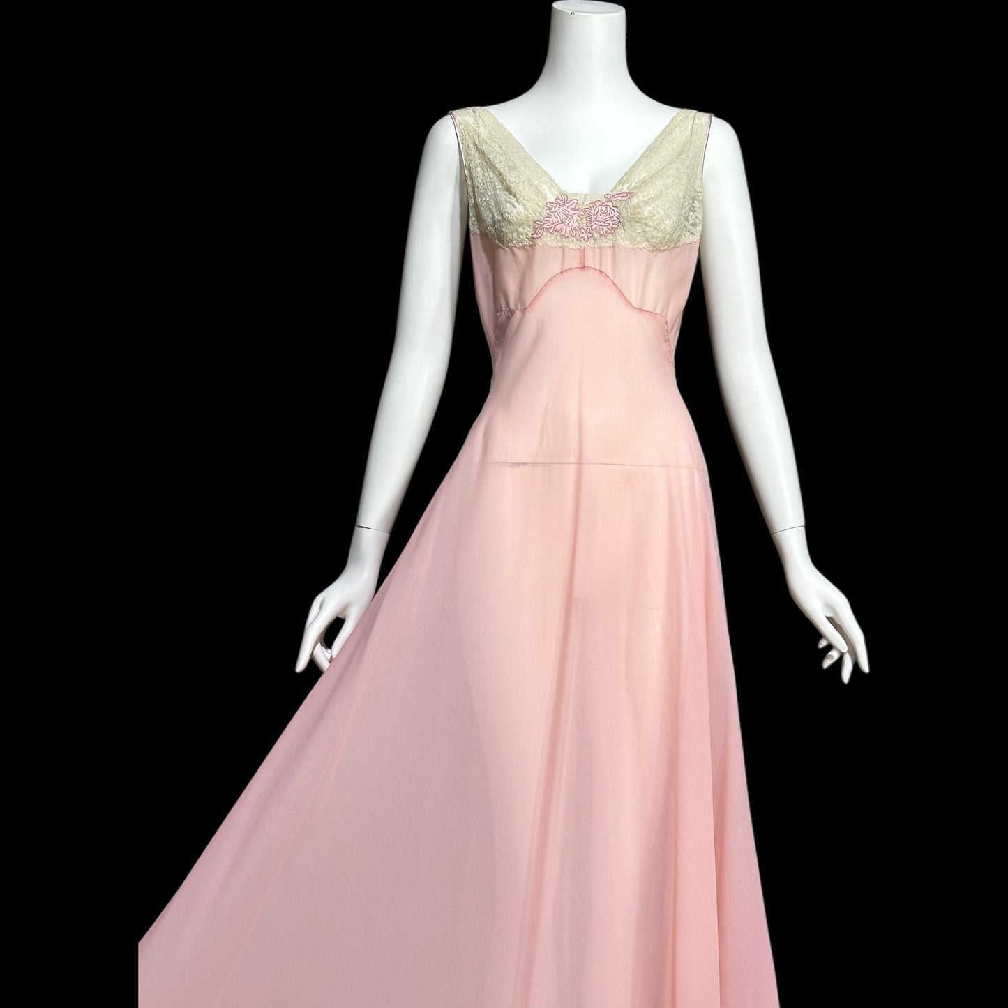 ELIZABETH ARDEN, vintage 1940s nightgown slip dress, dusty pink sheer full length sleep dress, Old Hollywood night gown