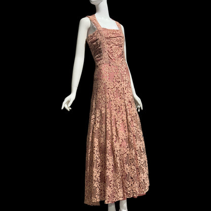 1930s vintage evening dress, Dusty pink lace sheath gown, fully lined