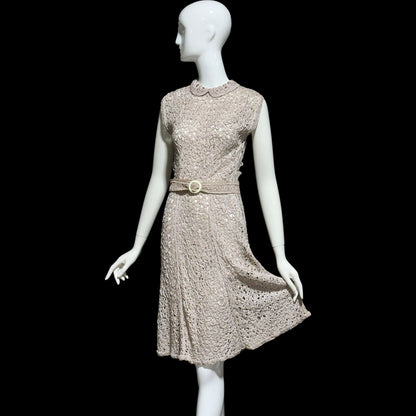 1930s vintage Ribbon Dress, Dusty Mauve shirt day dress with peter pan collar