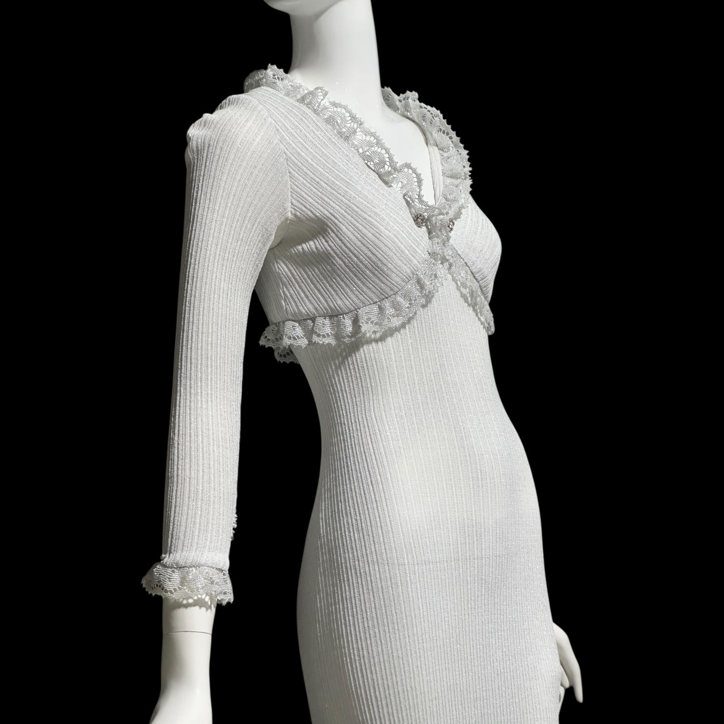 1970s vintage bodycon knit evening dress, Silver Metallic Lurex Sheath Maxi Dress