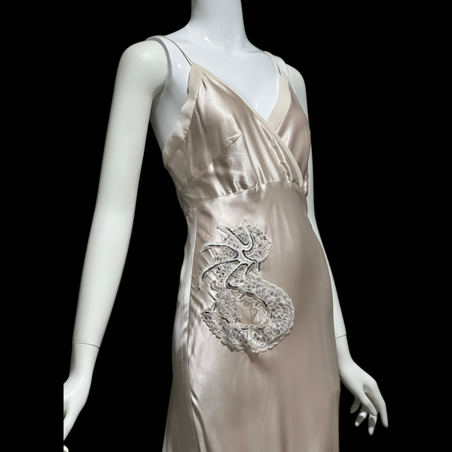 1990s vintage bias cut evening wedding dress, Silk 1940 style gown, blush silk sheath slip dress