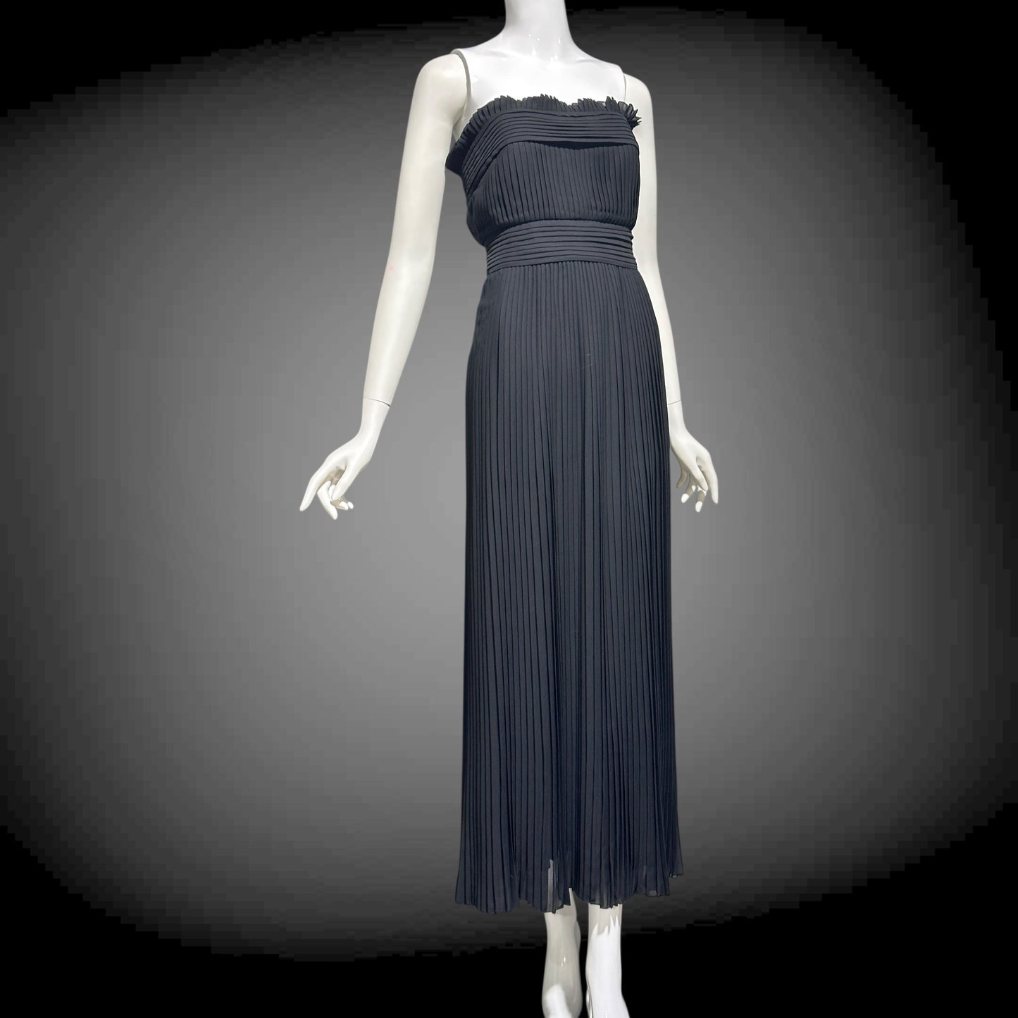 PILAR ROSSI COUTURE evening dress, vintage 1990s strapless pleated black gown