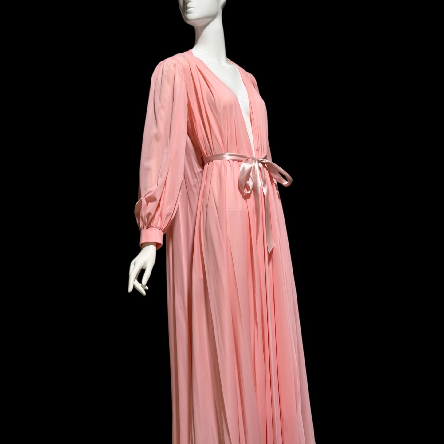 CLAIRE SANDRA Lucie Ann, vintage 1960s dressing gown robe, pink hostess dress peignoir, grecian goddess house dress