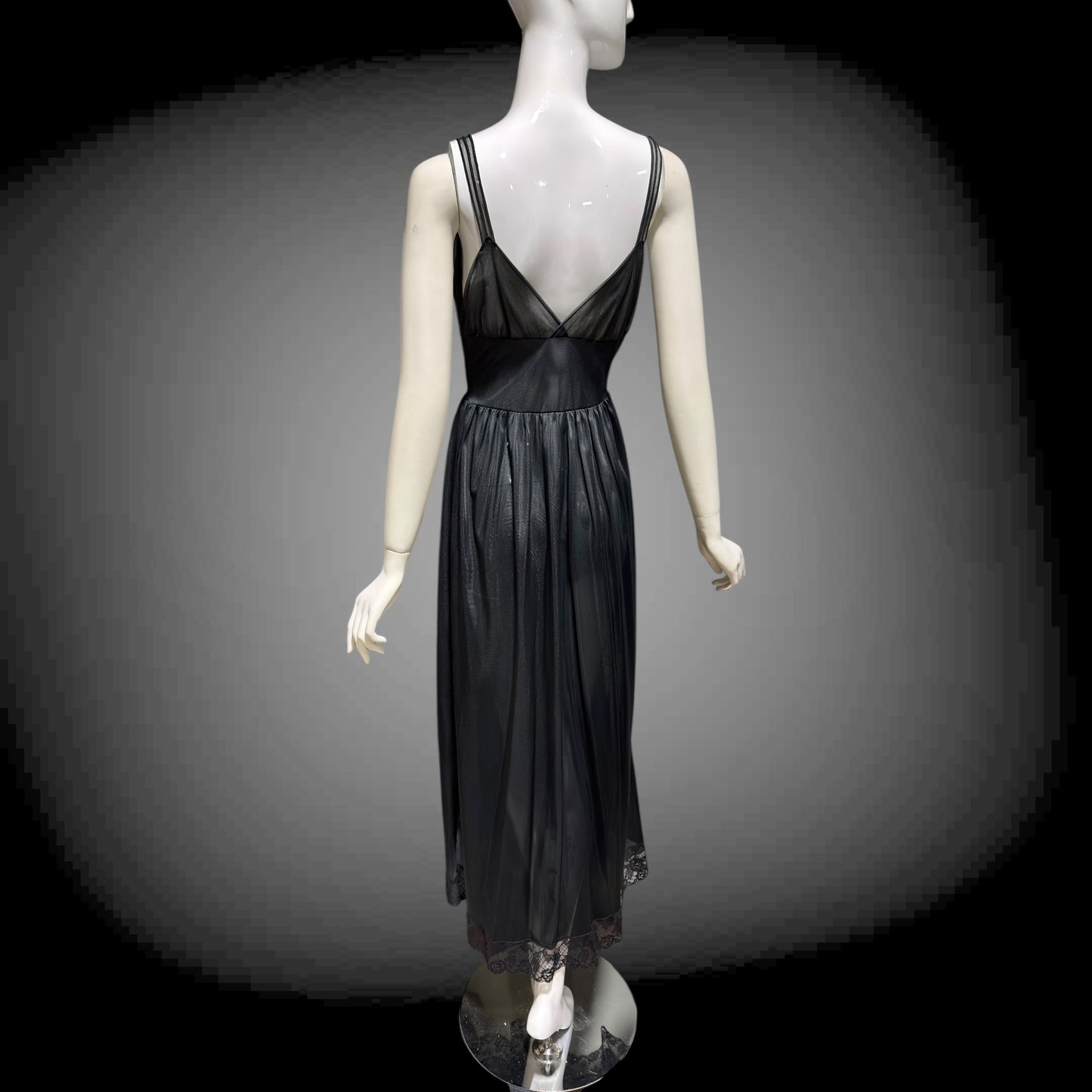Rogers vintage 1950s Black Lace Nylon Nightgown Lingerie Slip Dress