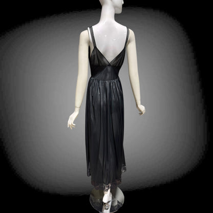 Rogers vintage 1950s Black Lace Nylon Nightgown Lingerie Slip Dress