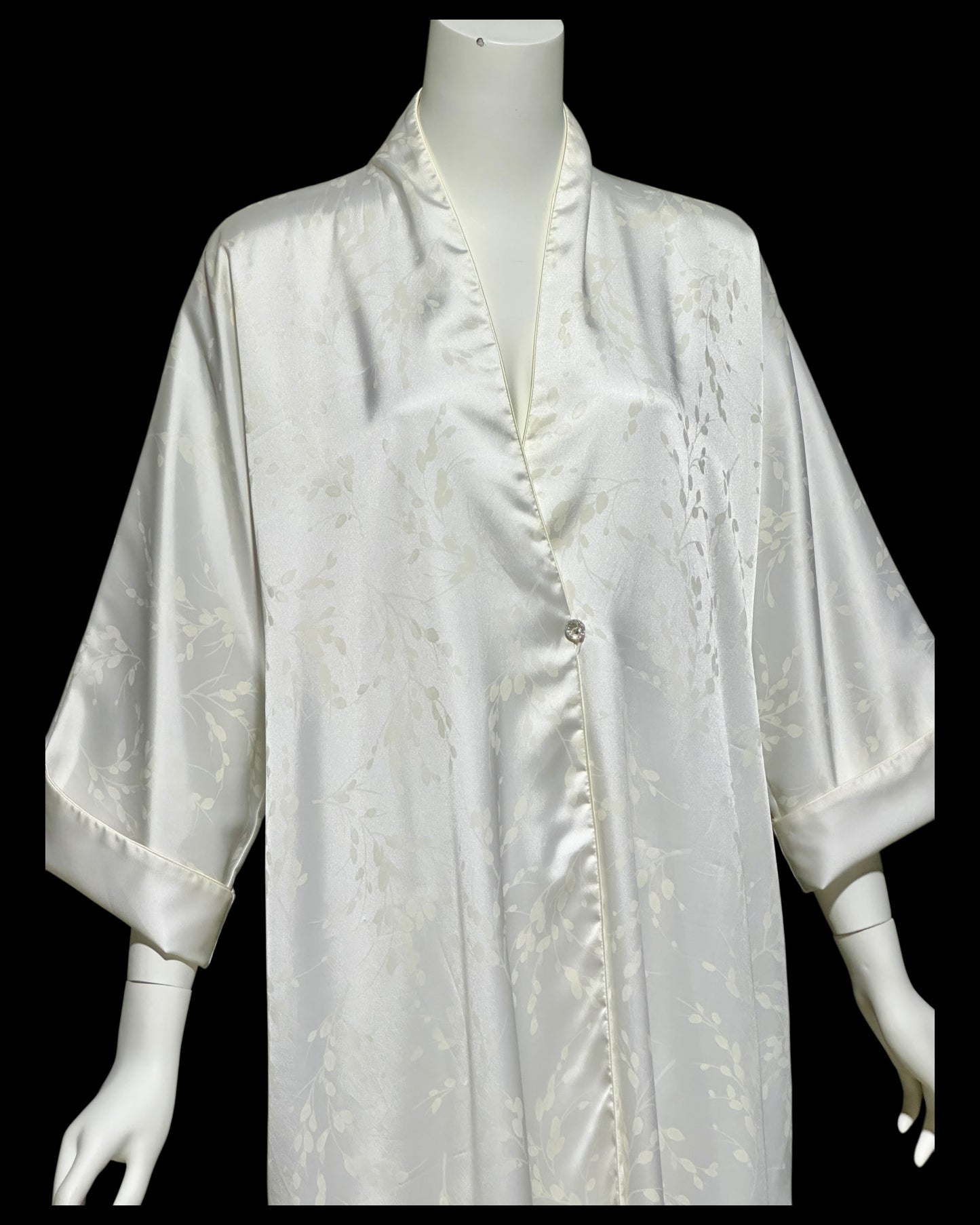 LUCIE ANN dressing robe gown, 1960s Claire Sandra shiny snowy white peignoir, lounging hostess dress, wrap front housecoat, one size