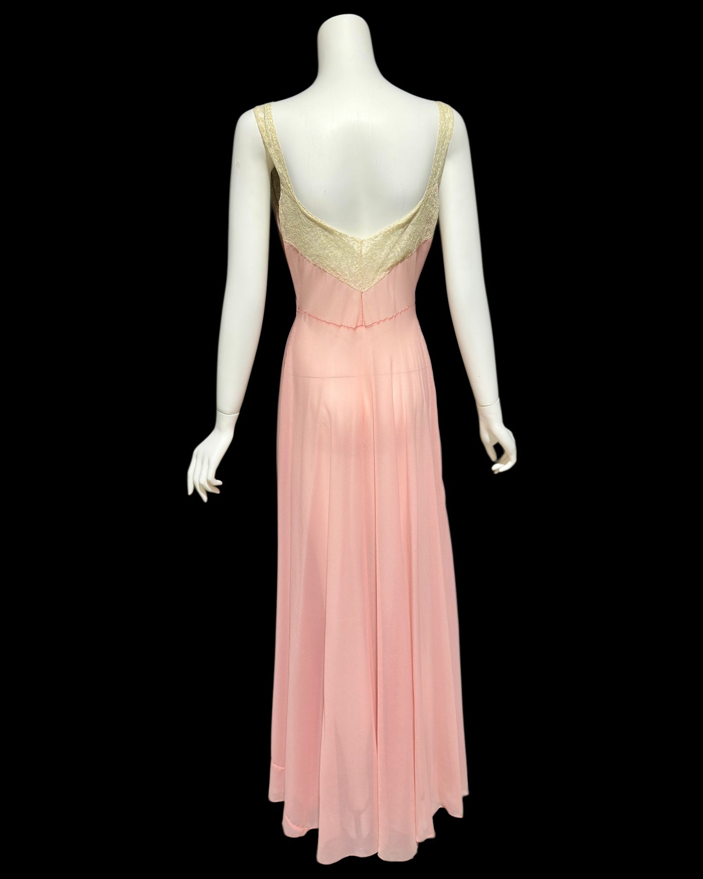 ELIZABETH ARDEN, vintage 1940s nightgown slip dress, dusty pink sheer full length sleep dress, Old Hollywood night gown