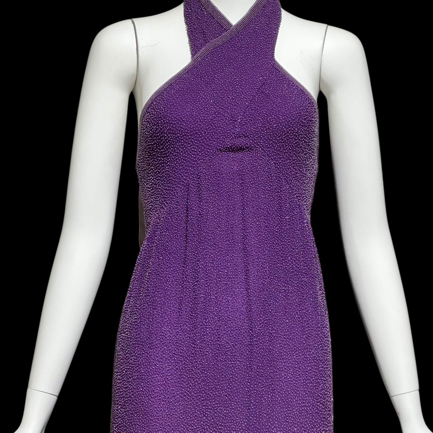 JEET vintage 1980s evening gown, Purple Beaded Silk Sheath gown, Halter slip dress