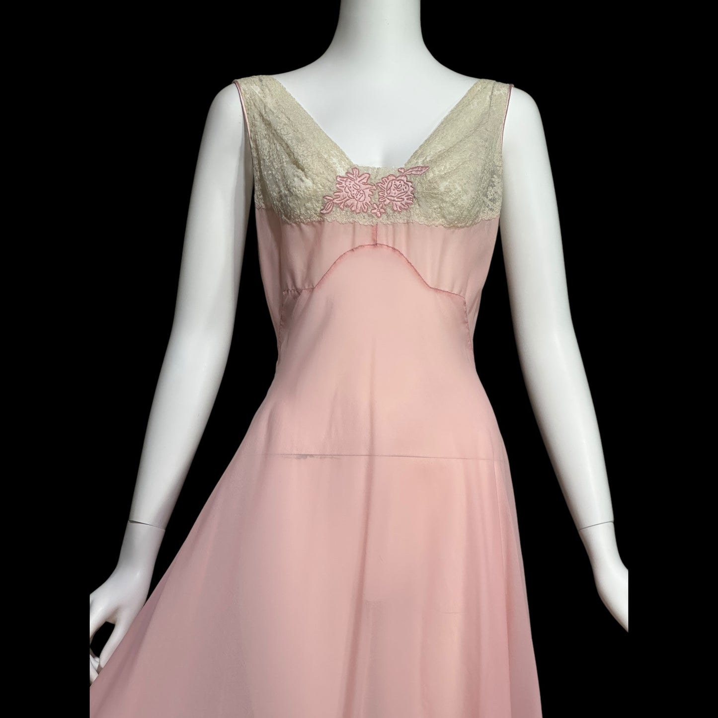 ELIZABETH ARDEN, vintage 1940s nightgown slip dress, dusty pink sheer full length sleep dress, Old Hollywood night gown
