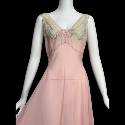 ELIZABETH ARDEN, vintage 1940s nightgown slip dress, dusty pink sheer full length sleep dress, Old Hollywood night gown