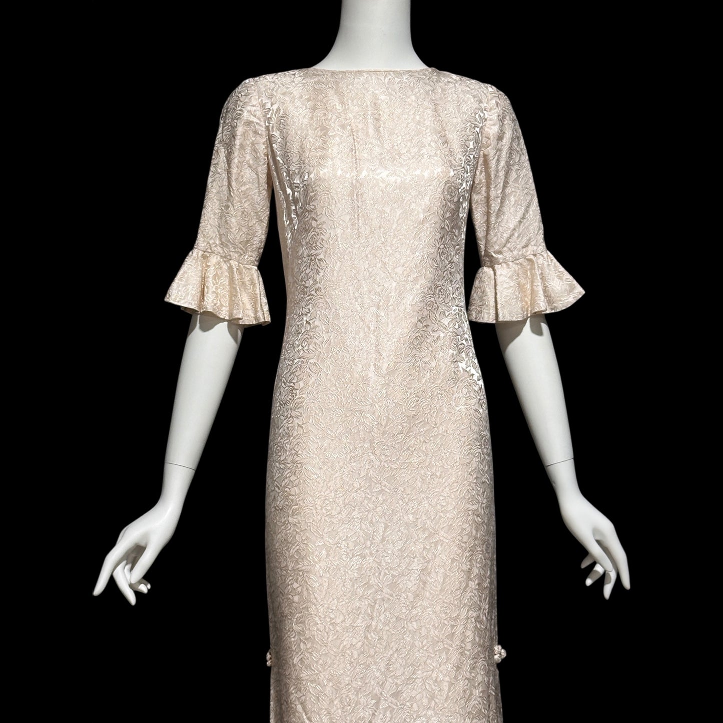 STAN HICK'S Hawaiian Casuals, vintage 1960s evening dress, blush rose print damask