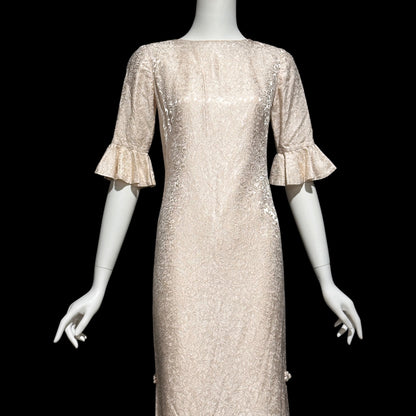 STAN HICK'S Hawaiian Casuals, vintage 1960s evening dress, blush rose print damask