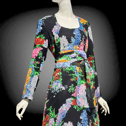 RAZOOK'S vintage 1970s evening dress, poly chiffon floral maxi dress