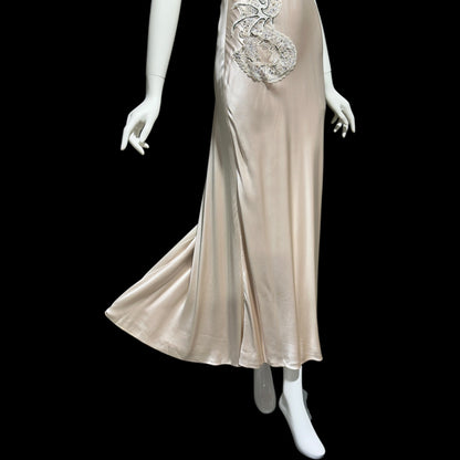 1990s vintage bias cut evening wedding dress, Silk 1940 style gown, blush silk sheath slip dress
