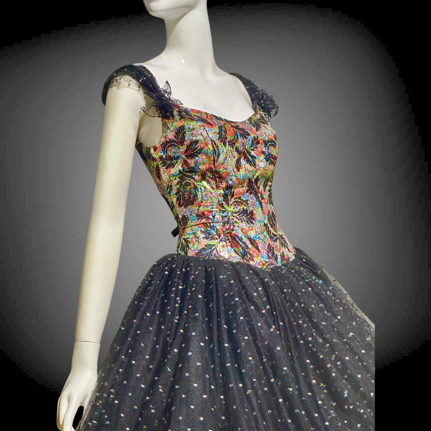 DAVID FIELDEN London, SAKS 1980s Party Dress, Silk Insane Tutu tulle lame party dress