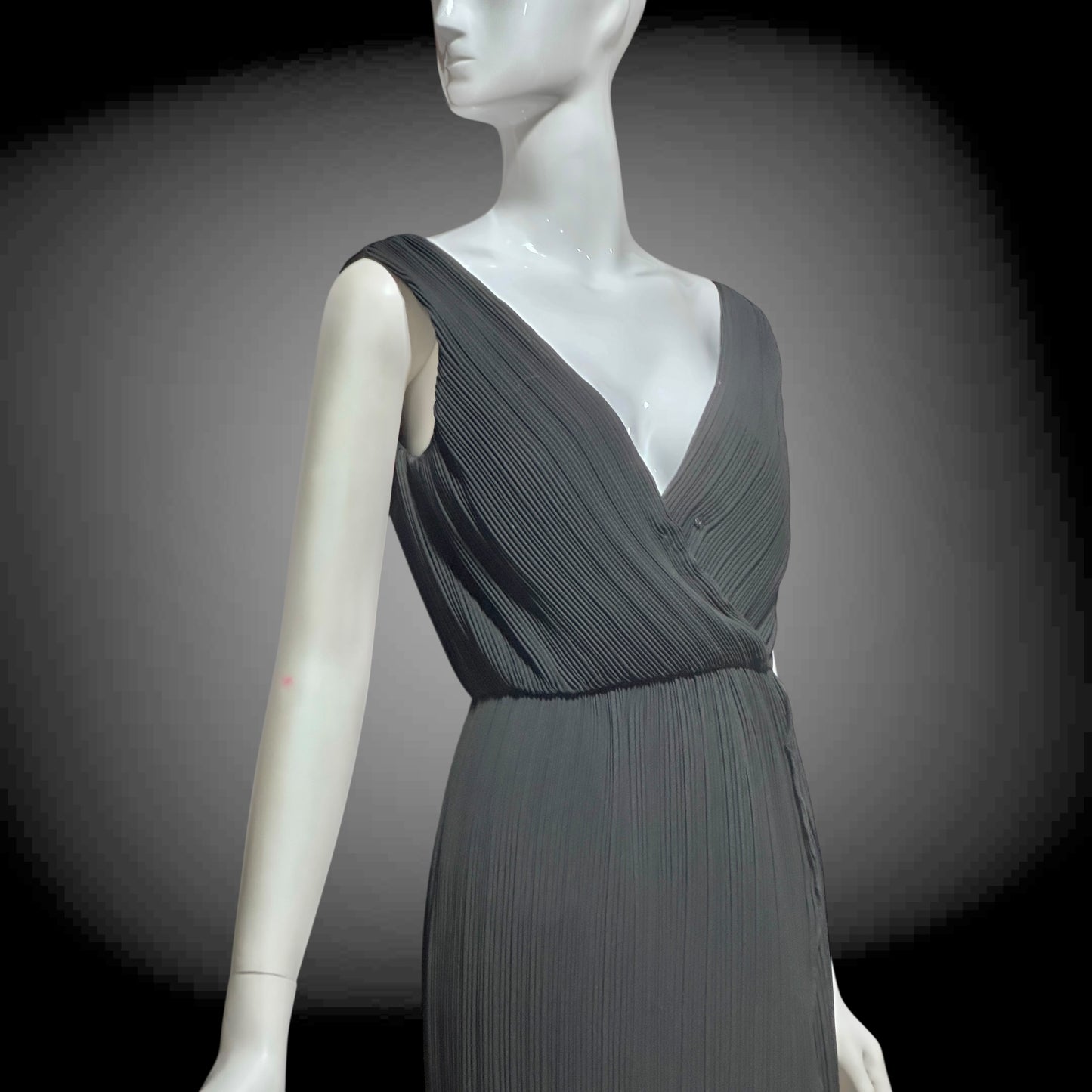 MARSHALL ROUSSO Las Vegas, vintage 1970s evening dress, black pleated plisse wrap front grecian goddess gown