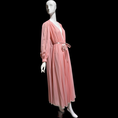 CLAIRE SANDRA Lucie Ann, vintage 1960s dressing gown robe, pink hostess dress peignoir, grecian goddess house dress