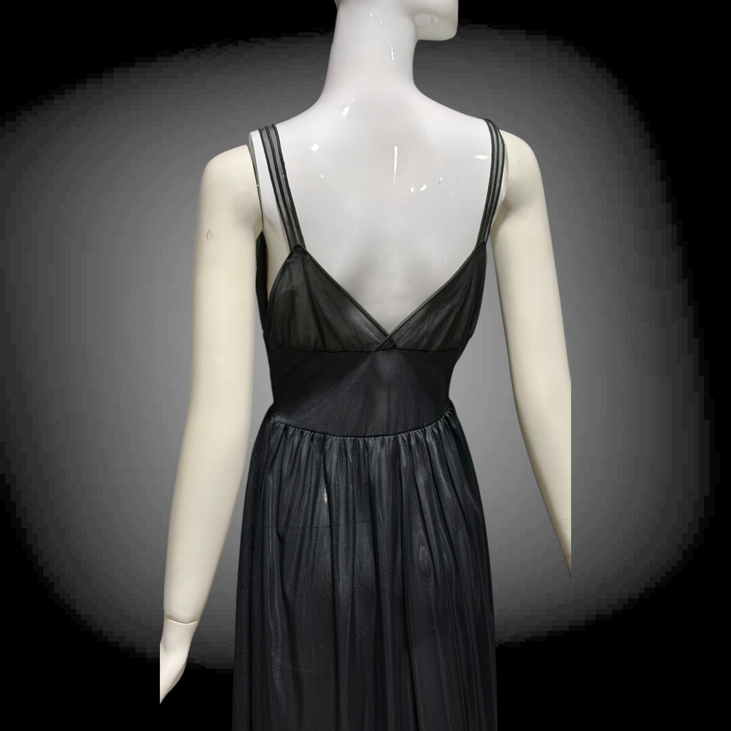 Rogers vintage 1950s Black Lace Nylon Nightgown Lingerie Slip Dress