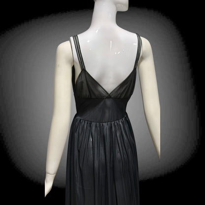 Rogers vintage 1950s Black Lace Nylon Nightgown Lingerie Slip Dress